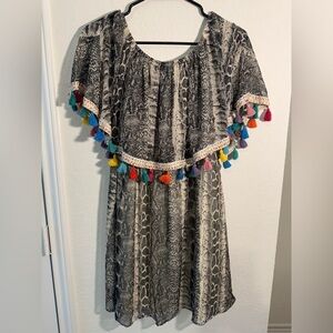 Judith March Gray Silver Snake Print Tassle Strapless Off Shoulder Dress Size M